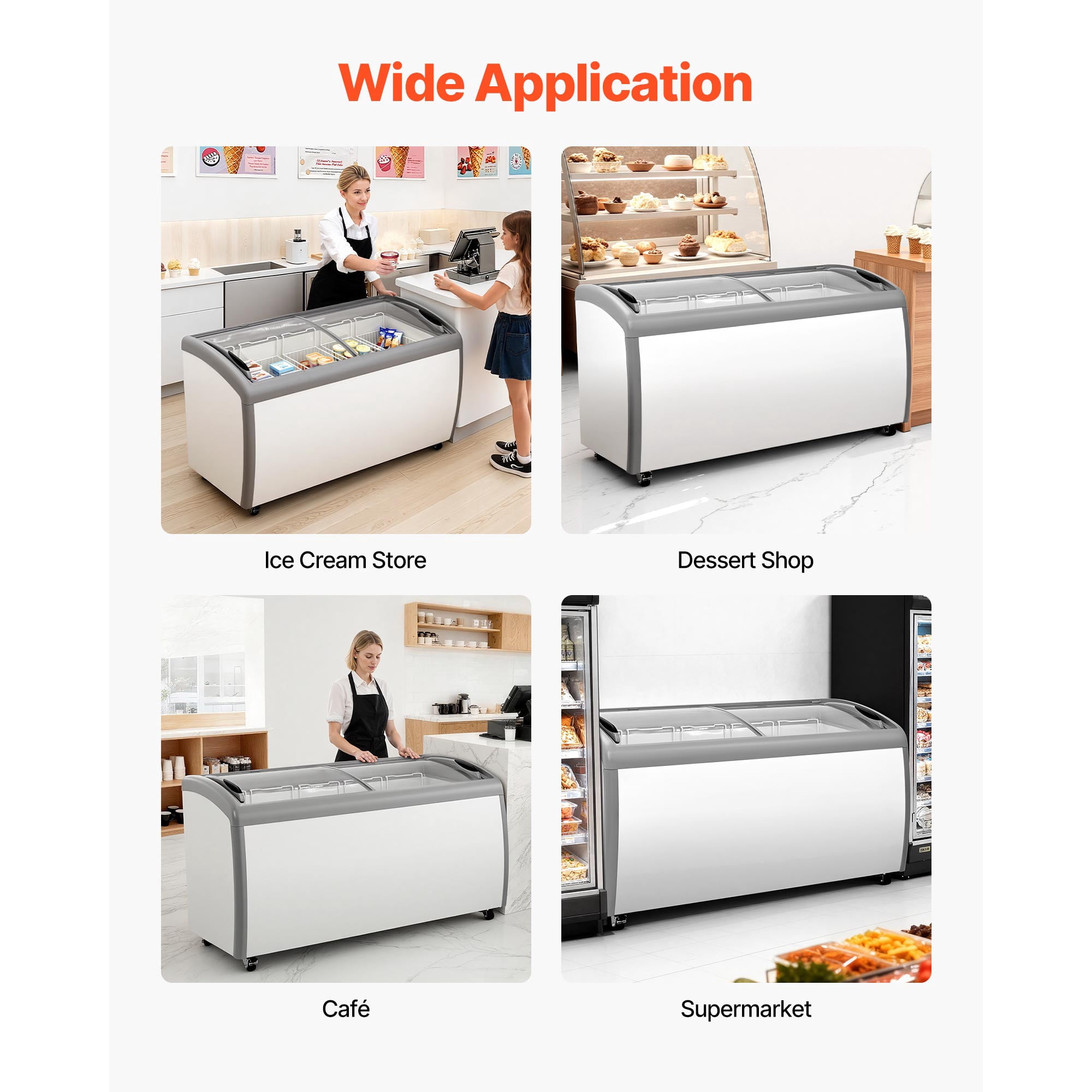 KFFKFF Commercial Ice Cream Display Case, 16.3 Cu.ft Chest Freezer, Adjustable Temperature -19 to 3℉, Mobile Deep Freezer with 5 Wire Baskets, Sliding Glass Doors, Locking Casters & LED Lighting