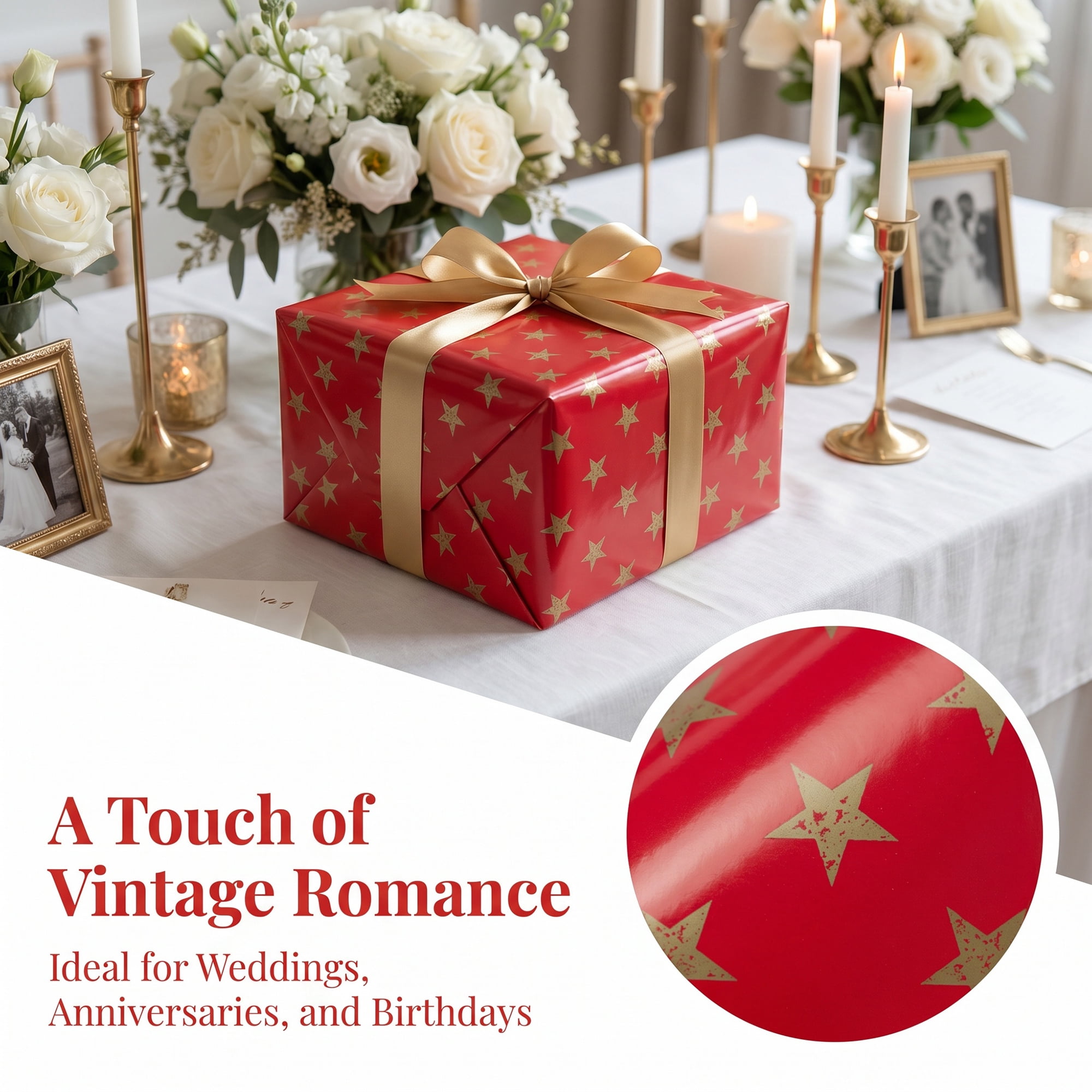 Unique Bargains Star Premium Gift Wrapping Paper Sheets for All Occasions Red 27.6"x 19.7"