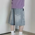 thumbnail image 7 of ZACPNCV Teen Boys Baggy Denim Shorts Wide Leg Knee Length Cargo Jeans Pockets Hip Hop Skateboard Summer Shorts for Kids Blue 14-16 Years, 7 of 7