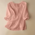 thumbnail image 4 of DeHolifer Linen Shirts for Women Summer Retro Embroidered 3/4 Sleeve Boho Peasant Tops Dressy Casual Blouses Pink M, 4 of 4