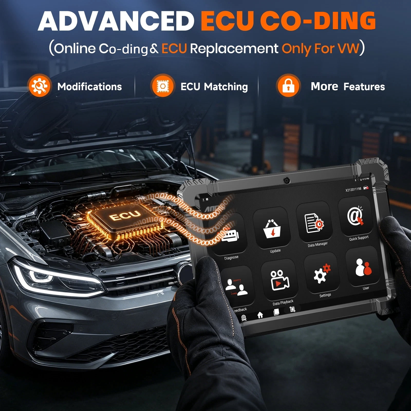 ANCEL X7 OBD2 Scanner Bluetooth Bidirectional Scan Tool Full System Car Diagnostic Tool with 15 Resets, ECU Co-ding for VW Audi, Active Test, ABS Bleeding, TPMS/SAS/EPB/Oil Reset, 2 Years Free Update