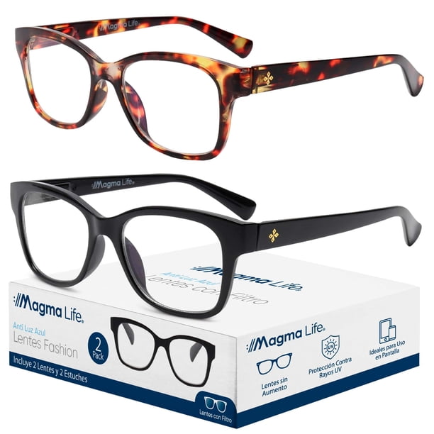 MAGMALIFE Lentes para Computadora Paquete de 2 Piezas con Tecnología Blue Light y Protección UV400, Antirreflejantes, Unisex, Sin Graduación, Diseño Moderno, Gafas para Oficina, Estudio o Pantalla