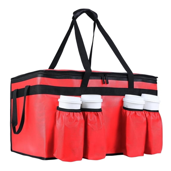 Insulated Food Delivery Bag with 4 Cup Holder, XXX-Large Insulated Grocery Bags with Zippered Top, Catering Cooler Bags with Drink Carrier, Commercial Food Warmer for Uber Eats/Doordash