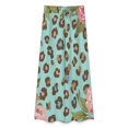 thumbnail image 4 of Floral Leopard Print Teal Background Women's Casual Wide Leg Pants Comfort Pockets Elastic Waist Loose Fit Pants, 4 of 7