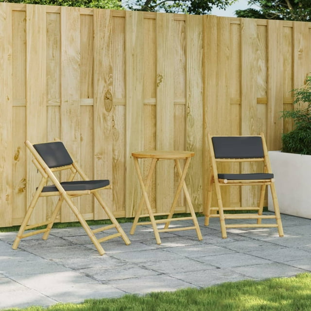 vidaXL Ensemble Bistro Pliant 3 Pcs avec Coussins Bambou