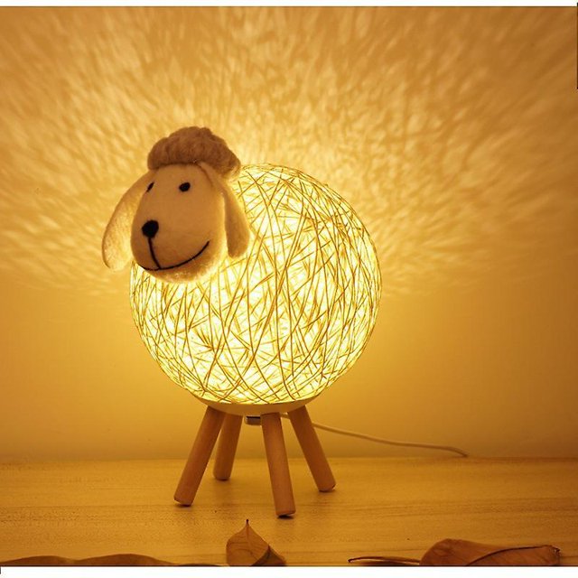 BR Lámpara de noche de ratán de oveja con luz nocturna LED, perfecta para dormitorio, habitación de bebé y sala de estar