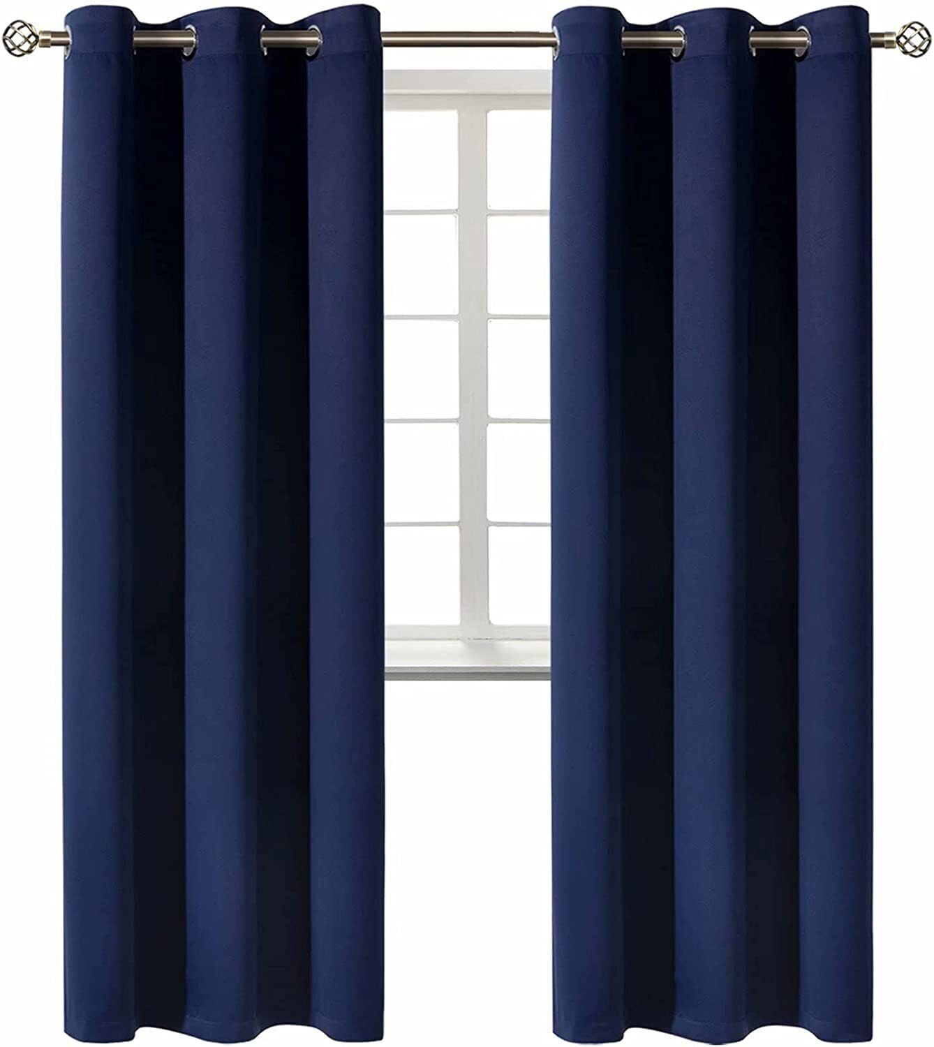1 PAIR K68 navy blue color 100 % blackout thermal drapes for living room sliding patio door window curtain top grommets noise reducing 37' inch wide X 84' inch length each panel