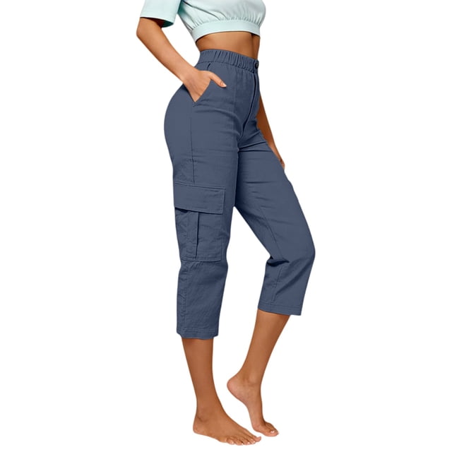 Capris pour Femmes, Yigetop Pantalons Cargo Décontractés pour Femmes, Pantalons de Randonnée, Voyage d'Été, Extérieur, Décontracté, Ample, Confortable, Pantalons Courts Cargo pour Femmes, Marine m