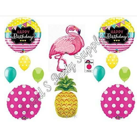PINK FLAMINGO & PINEAPPLE Happy Birthday Party Balloons Decorations Supplies