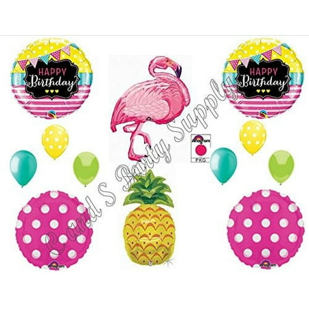 PINK FLAMINGO & PINEAPPLE Happy Birthday Party Balloons Decorations Supplies