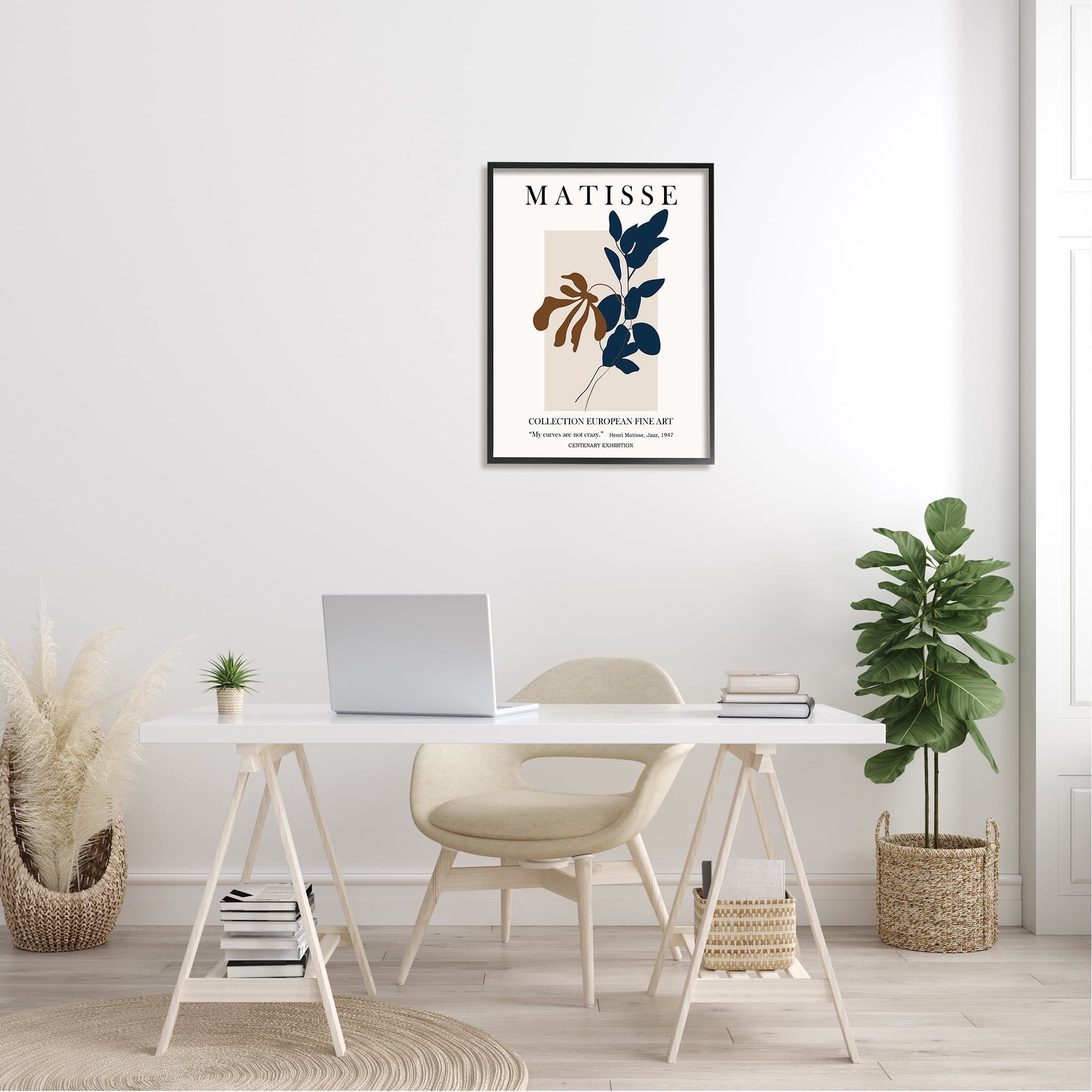 Stupell Industries Bold Modern Botanicals Leaf Silhouettes Matisse Text Framed Wall Art, 24 x 30, Design by Ros Ruseva