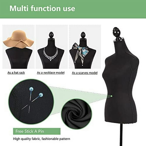 Female Mannequin,Dress Form Torso Manikin with Wooden Tripod Stand, 60-67 Inch Height Adjustable for Sewing Clothes Jewelry Display Black