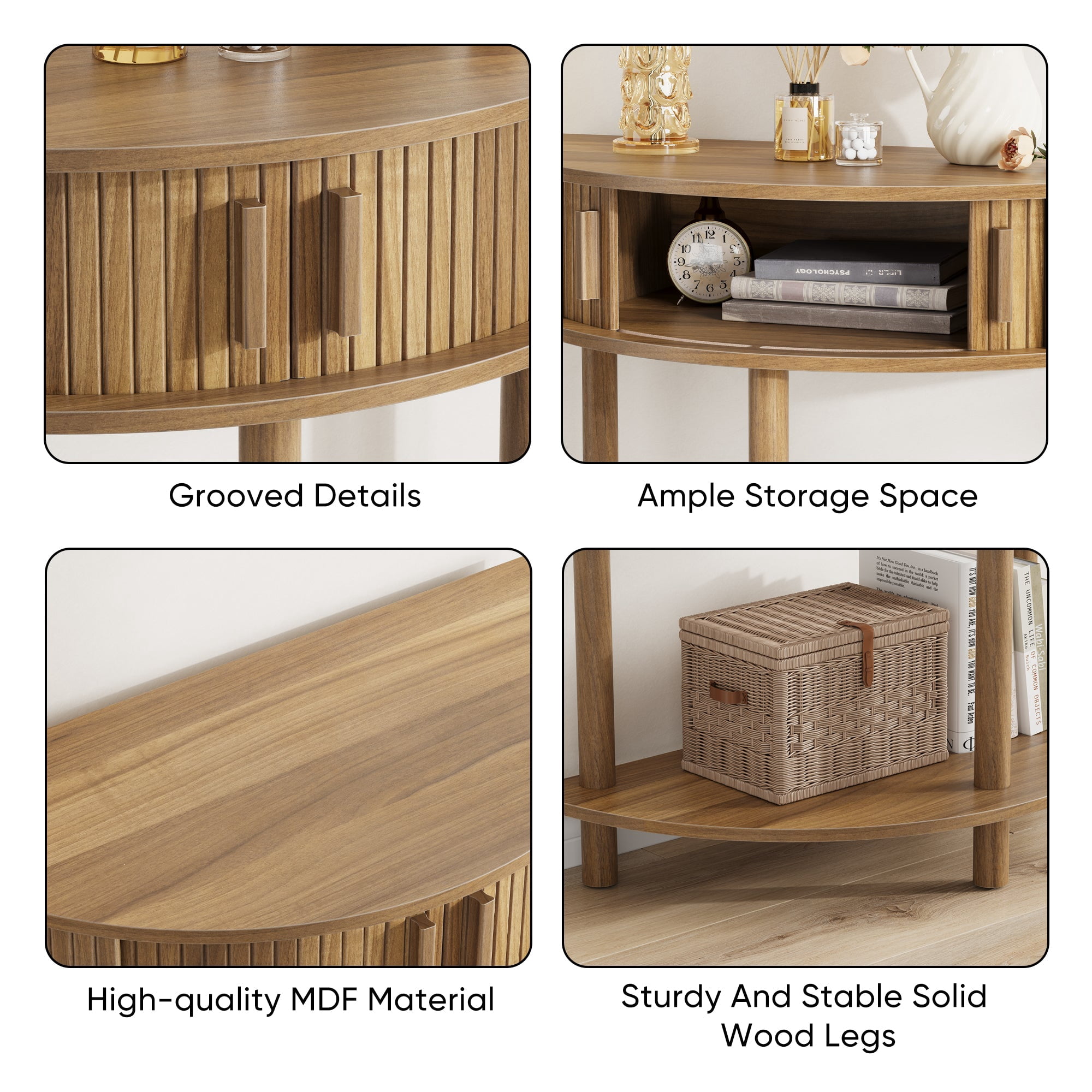 Sailvan 31.5 Inch Grooved Half-Moon Console Table, Modern Entryway Decorative Table for Home