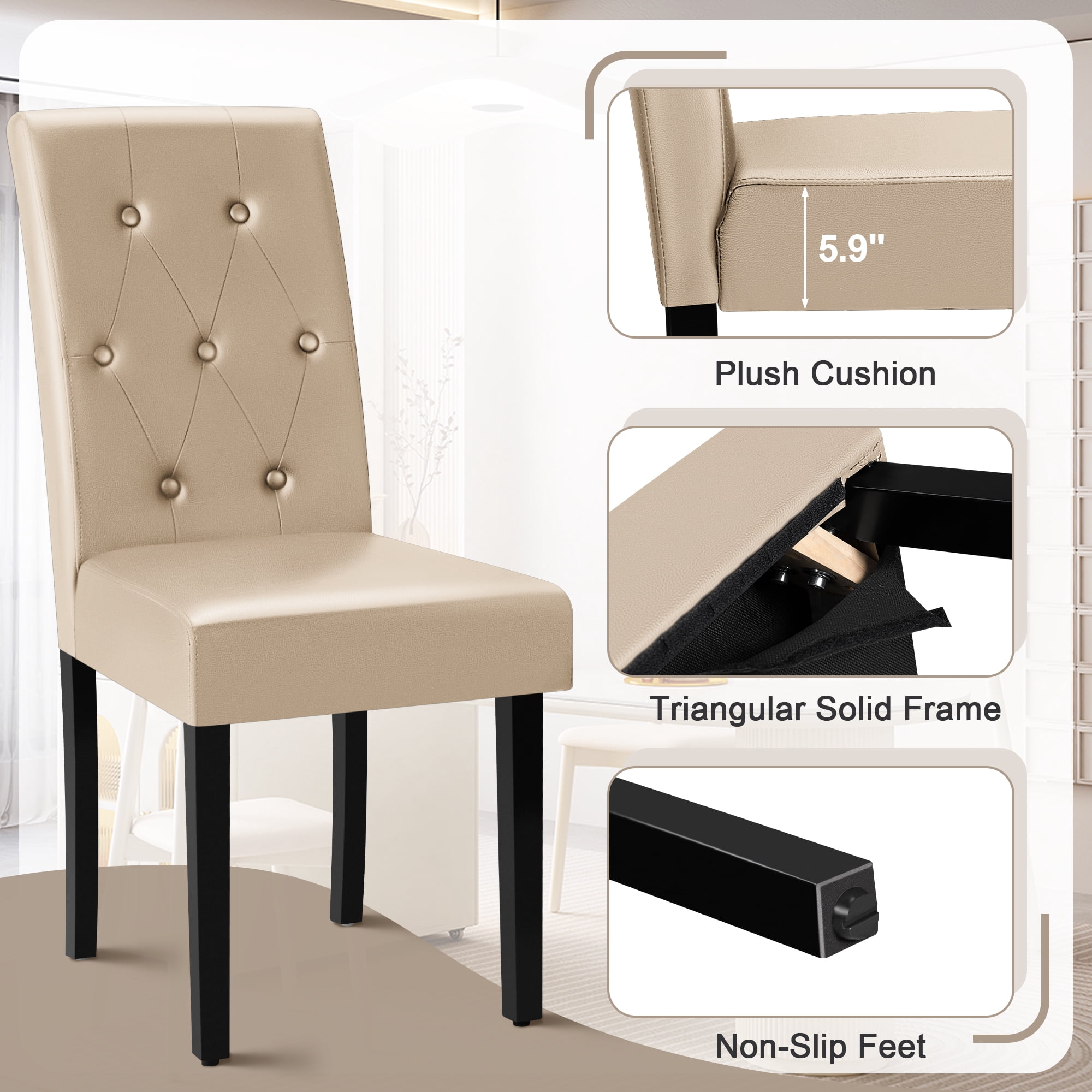 Homall Dining Chairs Set of 2,Urban Style PU Leather Dining Chairs,Kitchen,Dining Room Wooden Chairs, Beige