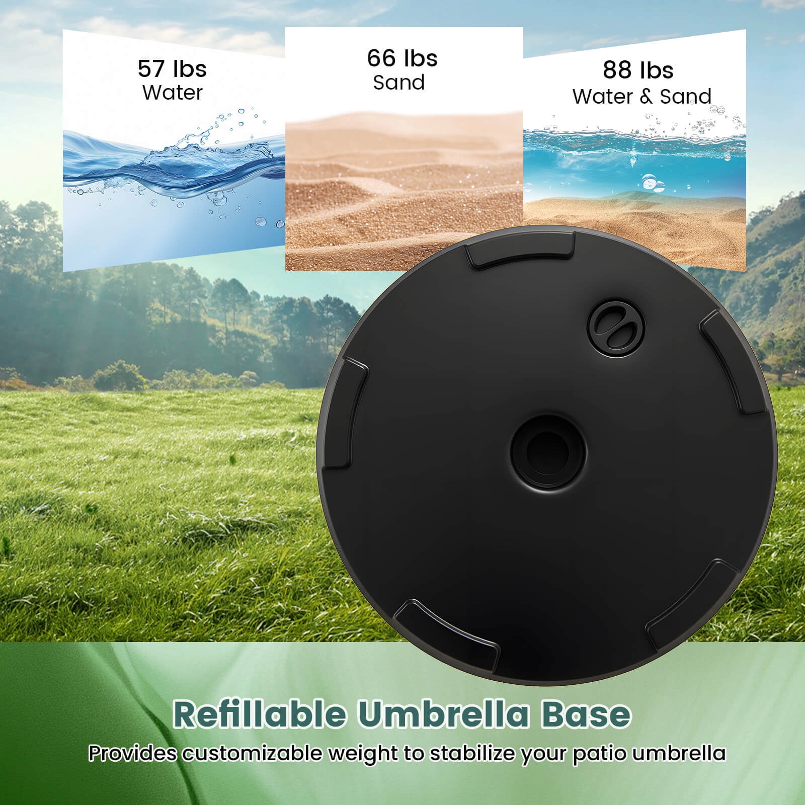 Costway Patio Round Umbrella Base with 2 Adjustable Knobs & 3 Adapters Outdoor for Poolside