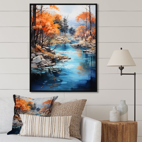 Designart "The Urban Symphony Of Tranquil Lakes And Rivers II" Landscape Lake River Floater Framed Canvas Wall Art