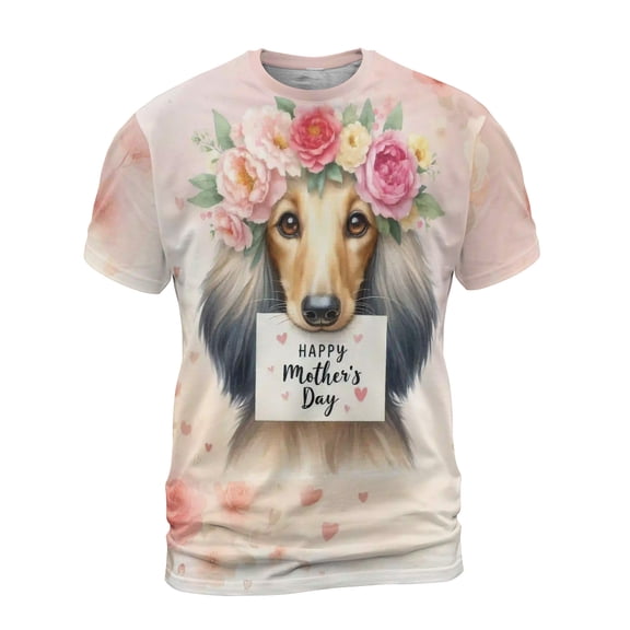 Happy Mother's Day Afghan Hound with Flower Crown and Greeting Card All Over Print 3D Shirt Unisex Merch Dog Lover - 13004