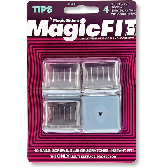 Magic Sliders 24035 Clear Leg Tips, Protective Bottom, 1-1/4-1-3/8 in. Square, 4-Pk. - Quantity 1