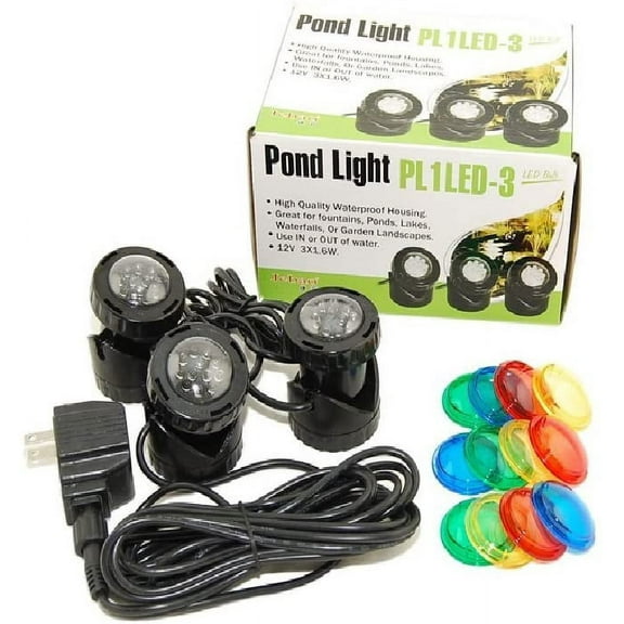 Jebao 12V Low Voltage Submersible LED Pond Light with Photocell Sensor, Set of 3