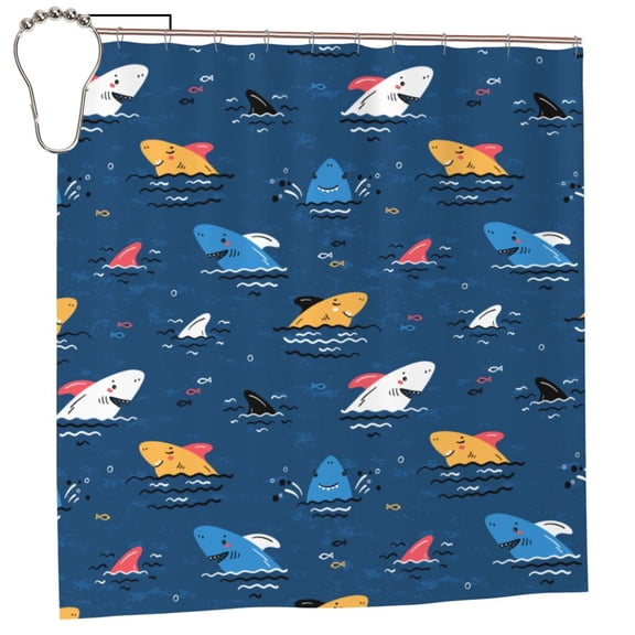 Honeii Colorful Ocean Shark Print Shower Curtain 72x72in,Bathroom Curtain,Waterproof Fabric Shower Curtain Set with Hooks