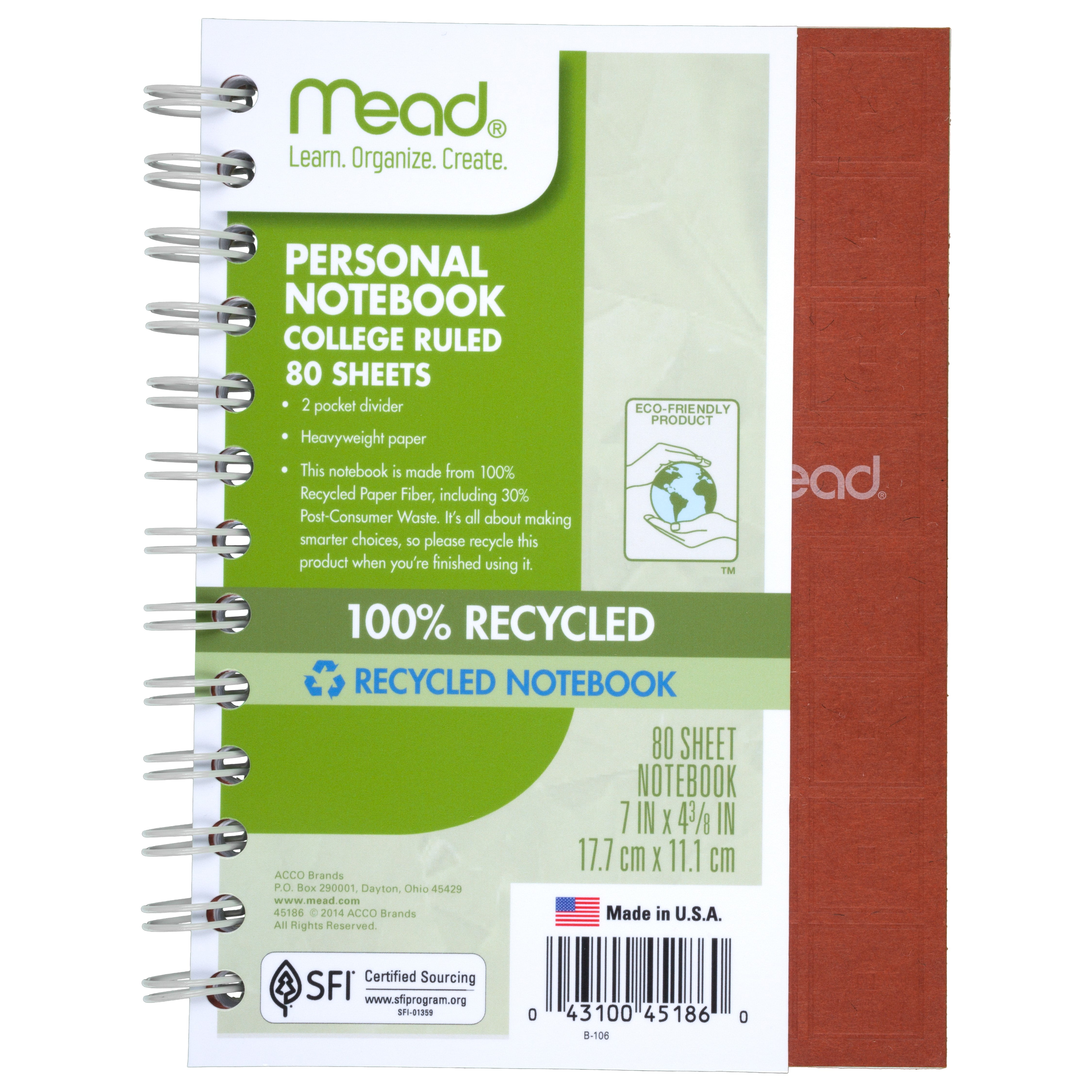 Mead Recycled Notebook 80ct CR, Brown