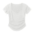 thumbnail image 4 of YUGYXL Women's Sweetheart Neck Short Sleeve Shirts Slim Fit Ruched Tops Going Out Y2K Cute Summer T-Shirts Tees White Top L, 4 of 9