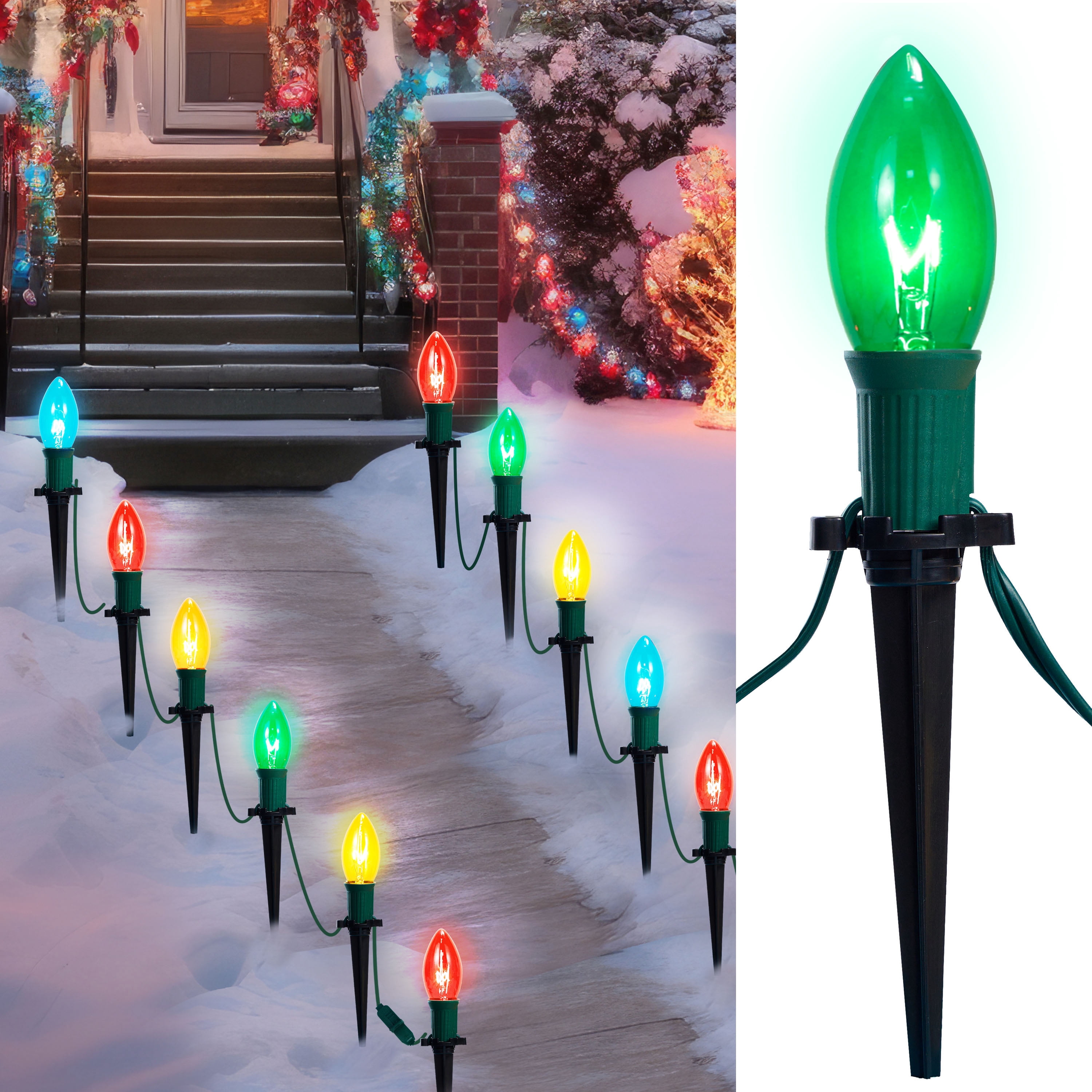 Joyfy Christmas Pathway Lights Outdoor,30.75 FT 24 C9 Walkway Lights with Marker Stakes,Outdoor Christmas Lights for House Warm White Christmas Decorations