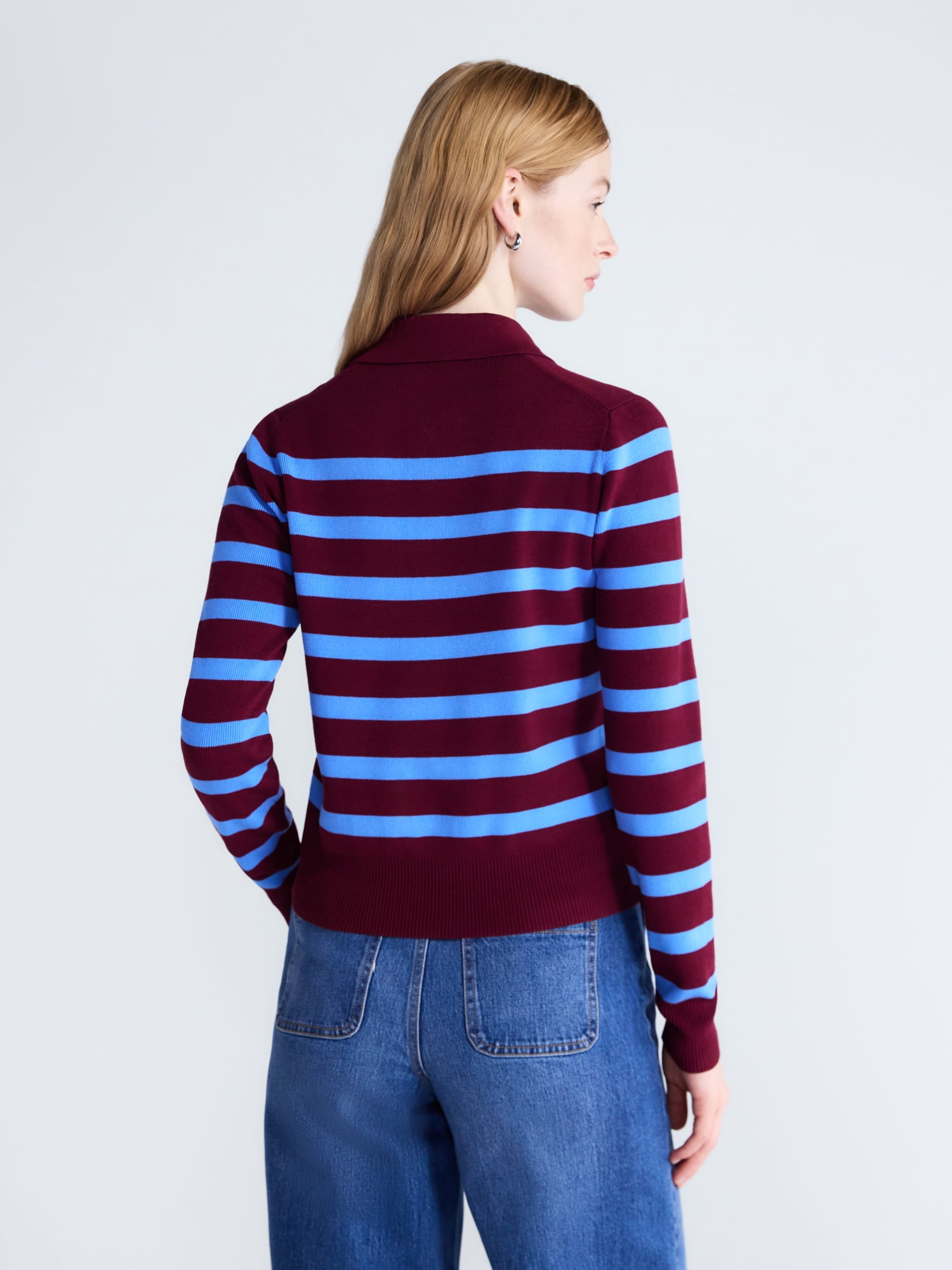 Free Assembly Women's and Women's Plus Polo Sweater with Long Sleeves, Lightweight, Sizes XS-4X