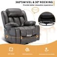 thumbnail image 7 of 360° Swivel Glider Rocking Recliner Chair, Overstuffed Manual Massage Recliner with Vibration and Heat, Modern Single Sofa Home Theater Seating for Living Room, USB Ports/Cup Holders (Grey), 7 of 7