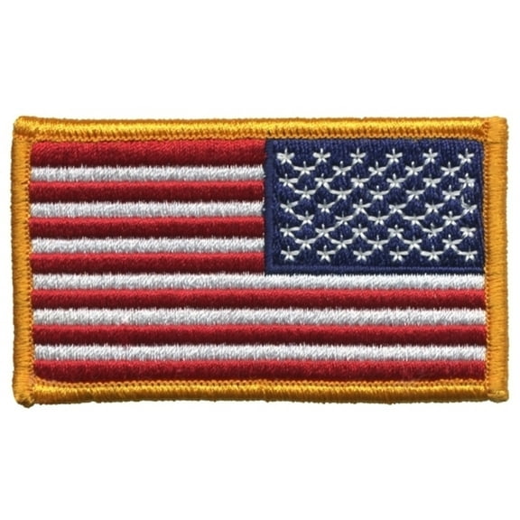 Hero's Pride Reverse U.S. Flag Patch with Hook Backing, Full Color with Dark Gold Border, 3-1/4" x 1-13/16"