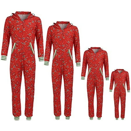

SUNSIOM Christmas Family Matching Pajamas Reindeer Printed Front Zipper Parent-child Pajamas
