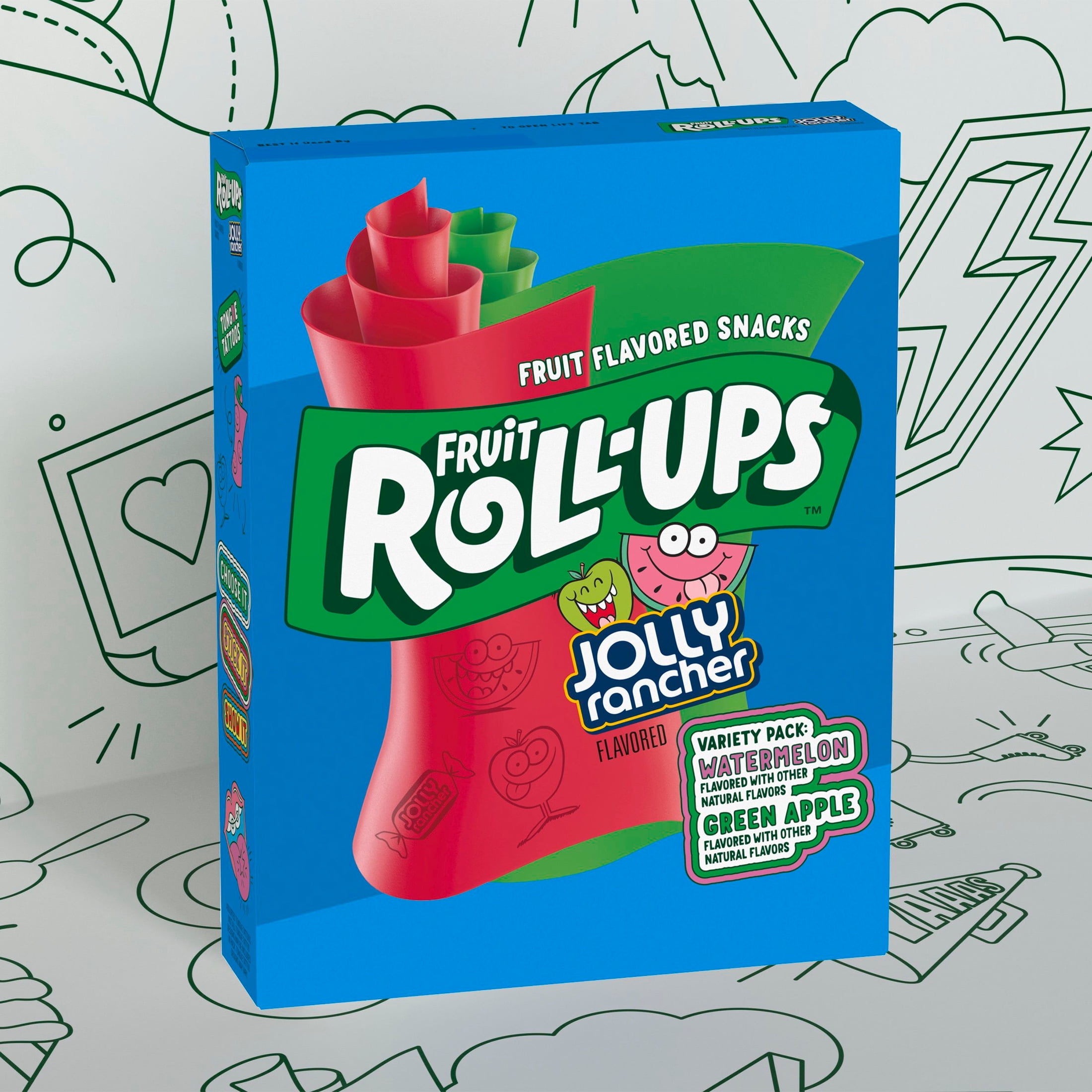 (3 pack) Fruit Roll-Ups Fruit Flavored Snacks, Jolly Rancher, Variety Pack, 20 ct