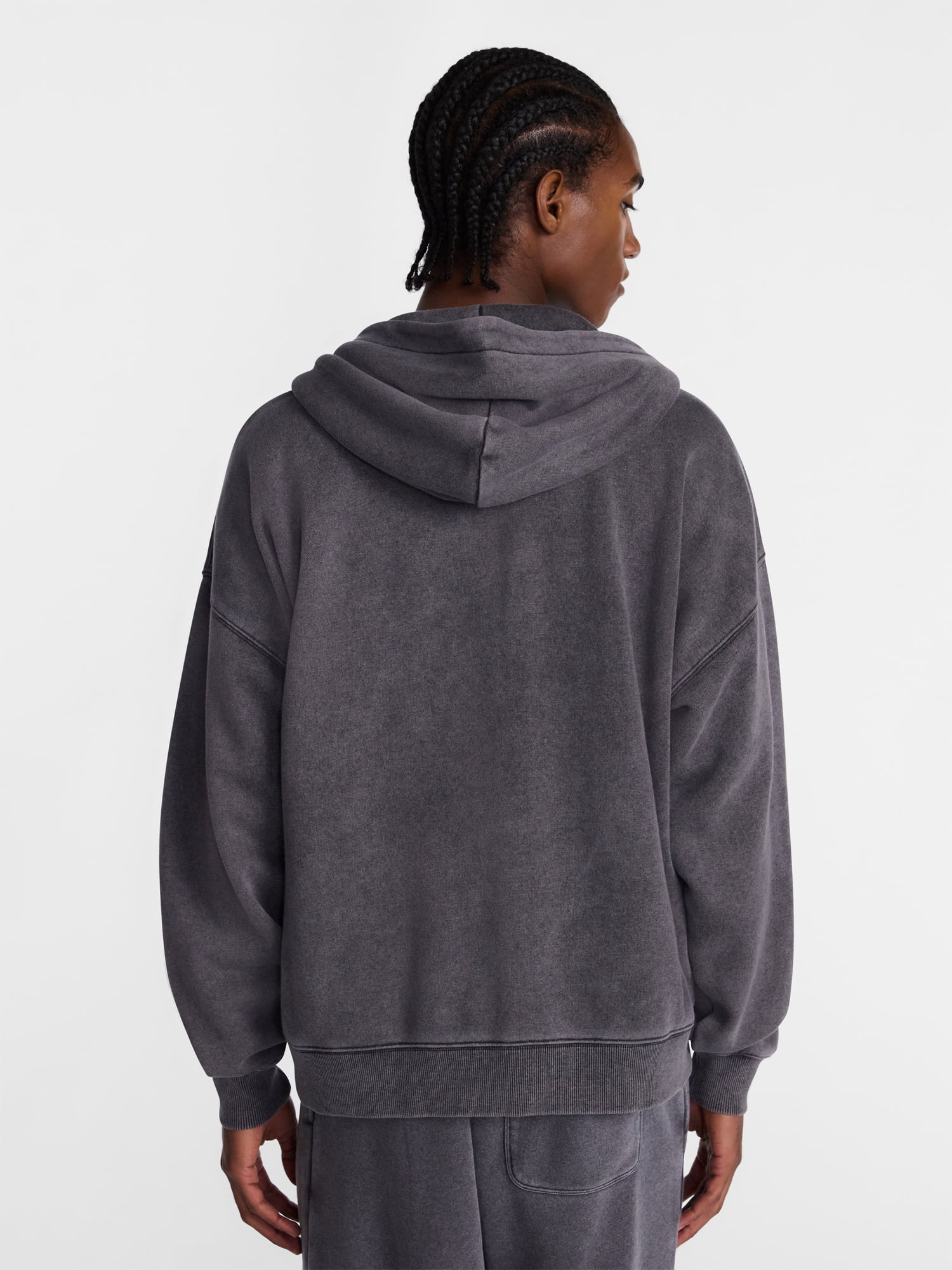 No Boundaries Boxy Oversized Fit Fleece Zip Hoodie Sweatshirt with Long Sleeves, Men's XS-4XLT