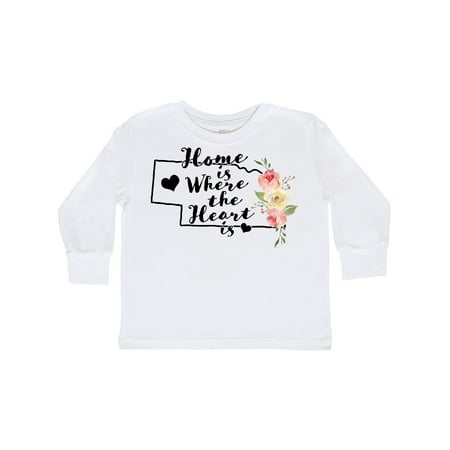 

Inktastic Nebraska Home is Where the Heart is with Watercolor Floral Gift Toddler Boy or Toddler Girl Long Sleeve T-Shirt