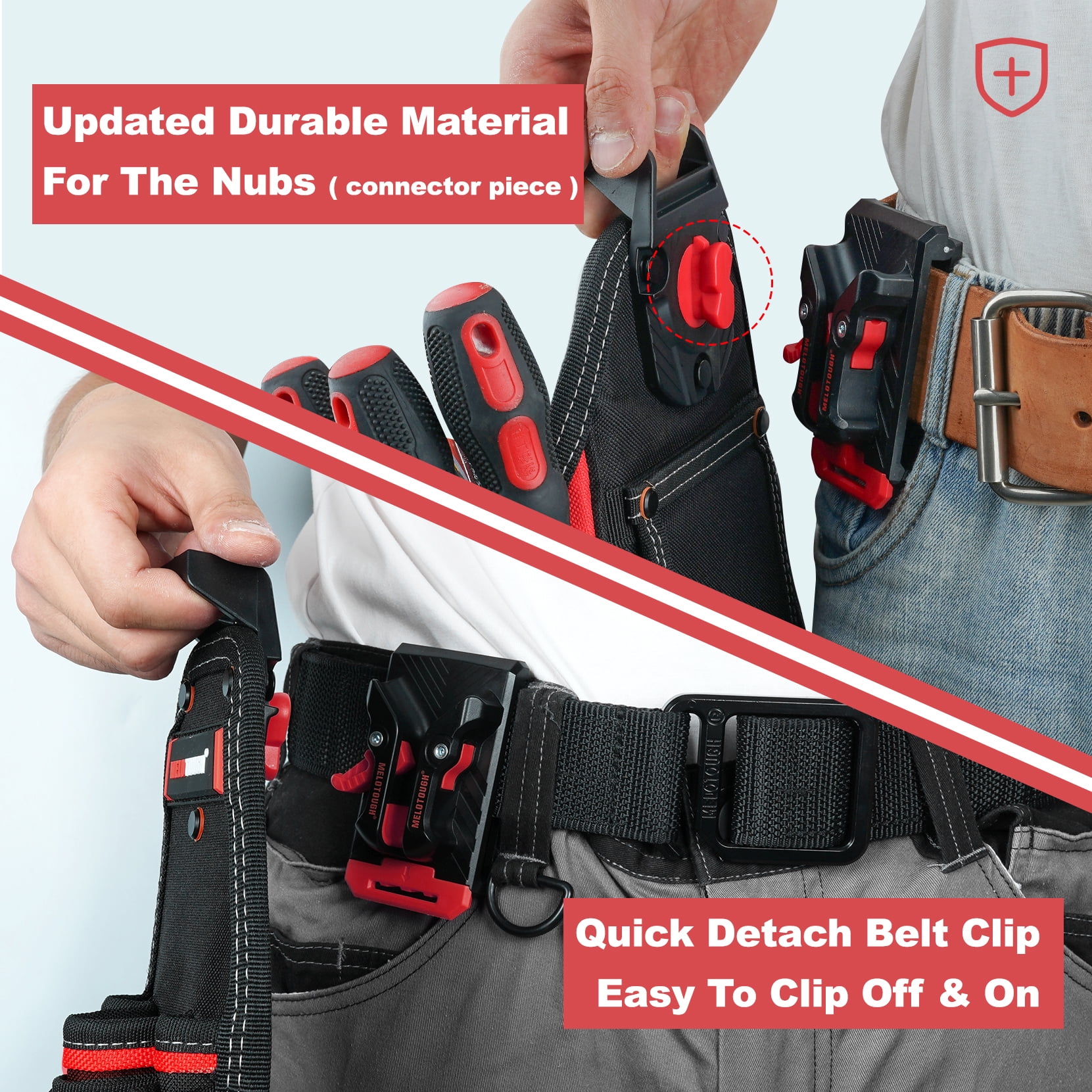 MELOTOUGH Professional Electrician Tool Pouch Bag with Shoulder Strap Tool Pouch with Belt Clip Quickly Attach and Release Tool Bag