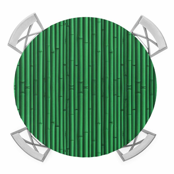 Elastic Fitted Round Tablecloth, Retro Green Waterproof Stretch Table Cover for 55"-60" Tables, Vintage Rustic Plants Trees Lines Pattern Washable Outdoor Tablecloths for Patio, Picnic, Camping