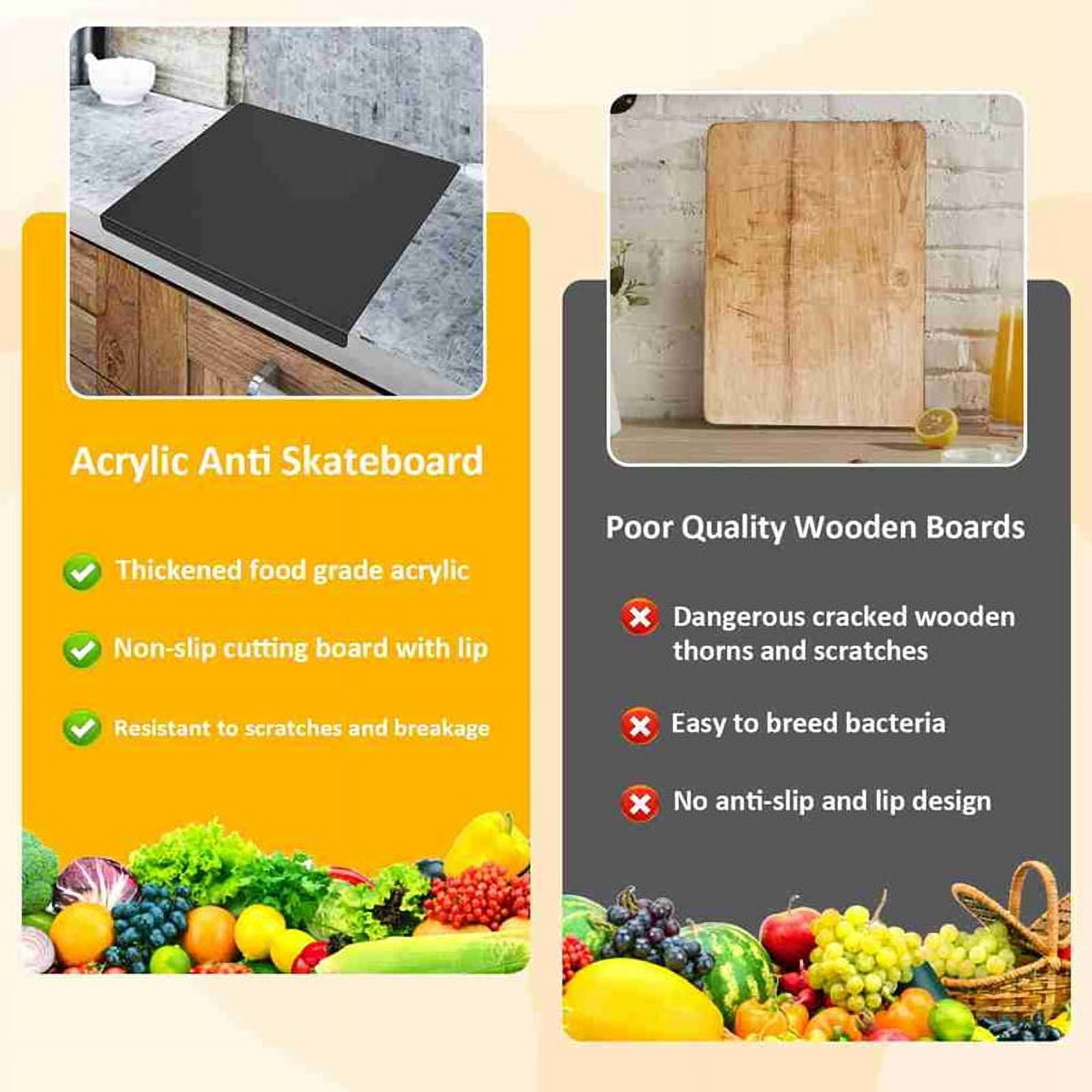Black Acrylic Cutting Board with Lip 17.7X13.7 inch No-Scratches