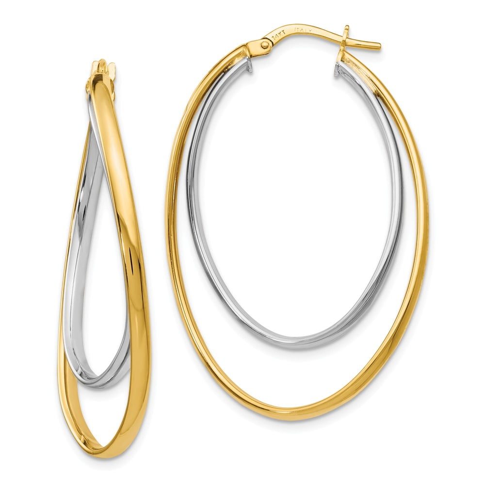 FB Jewels Solid 14K Yellow Gold Two-Tone Circle Swirl Dangle Earrings 