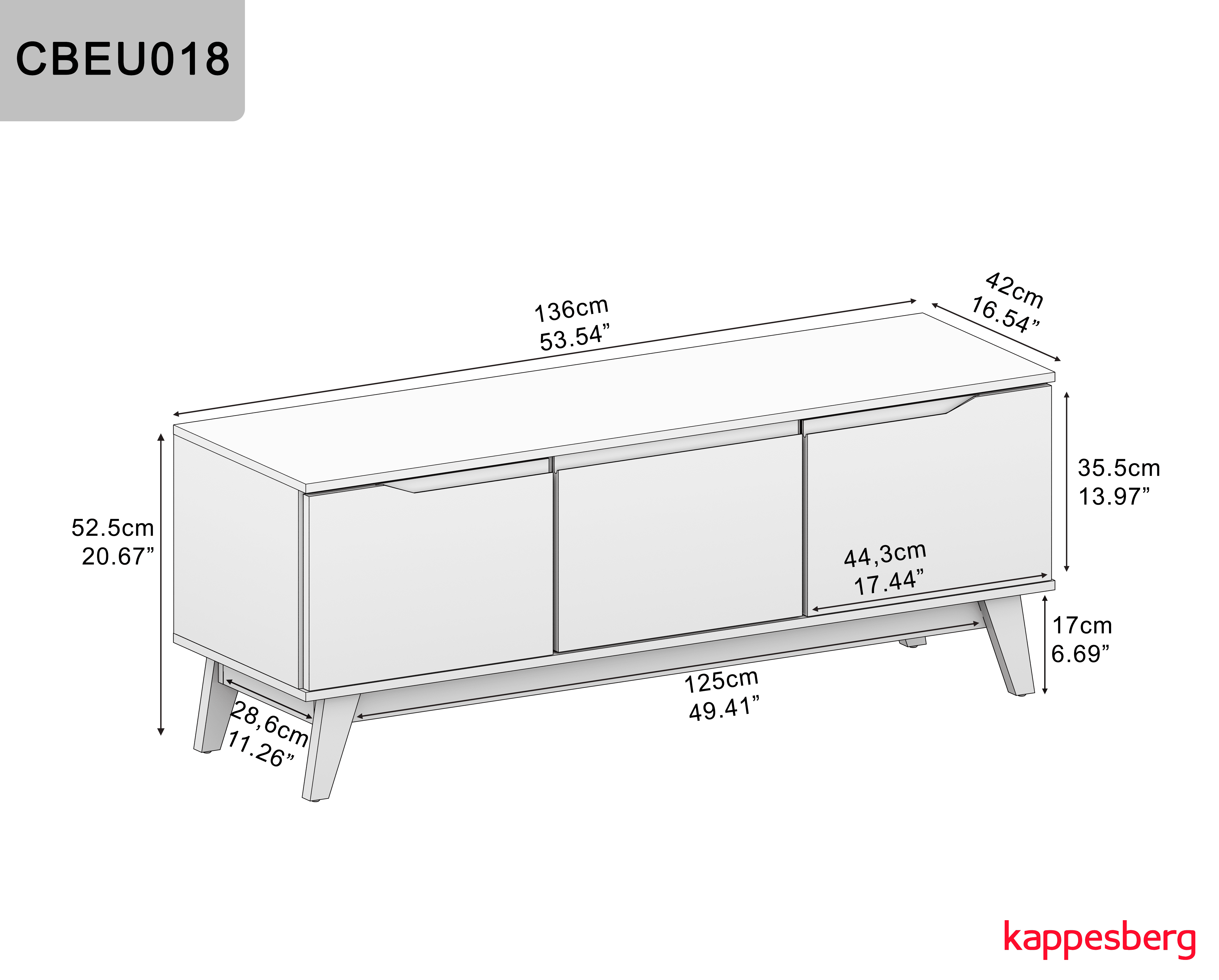 Kappesberg Athens 3-Door Tv Stand with Soft-Close Doors and Built-in Handles - White/Golden Oak - for Adults and Teens