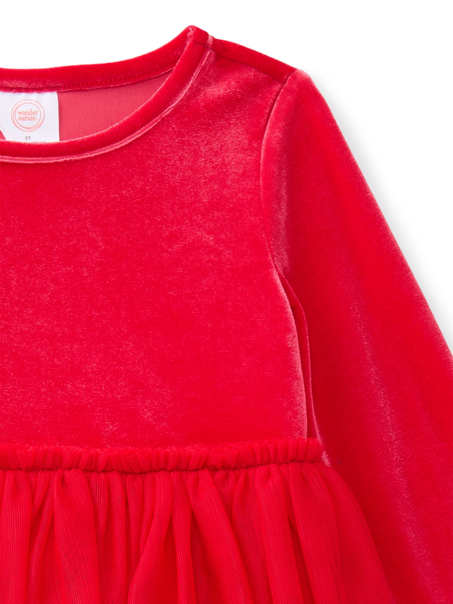 Wonder Nation Toddler Girls' Velour Tutu Dress with Long Sleeves, Sizes 12M- 5T