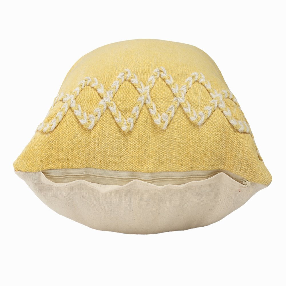 LR Home Ox Bay Hand-Woven Yellow Bordered All-Natural Cotton  Pillow Cover
