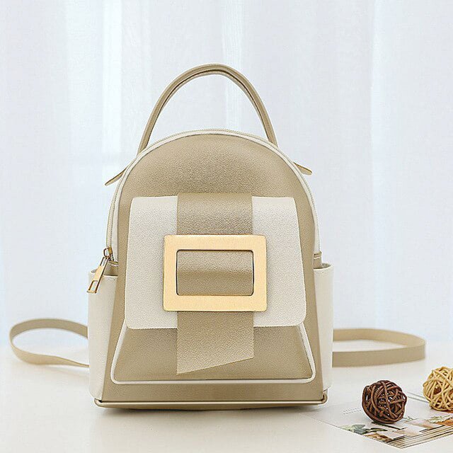 LinYooLi Big Capacity Women Backpack Fashion Color Matching Small Backpack Ladies Shoulder Crossbody Bag Soft Leather Female Mini
