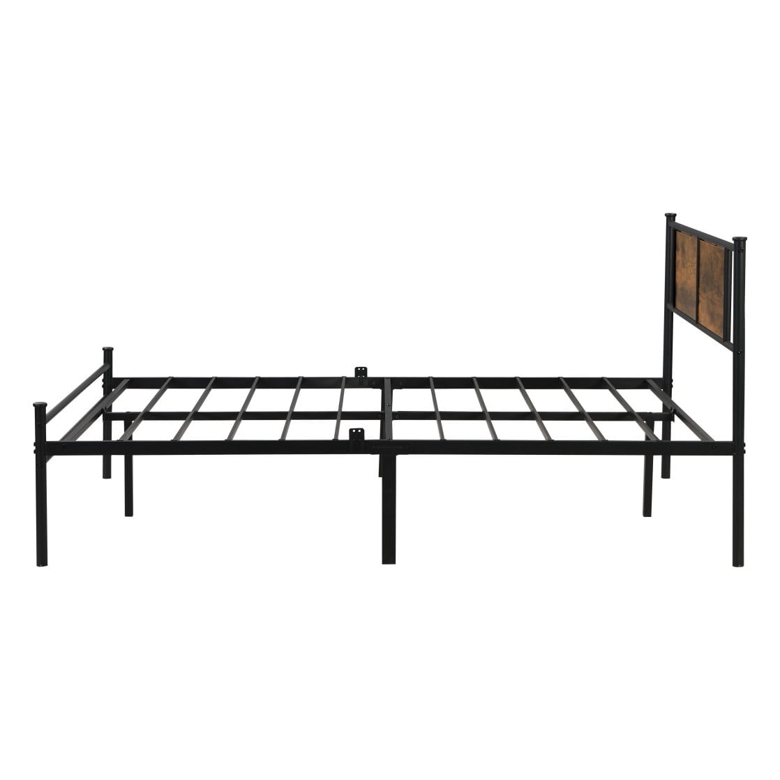 GZXS King Size Metal Platform Bed Frame with Wood Panel Headboard, 10.8" Under-Bed Storage, Noise-Free Steel Frame, No Box Spring Needed, Black & Brown