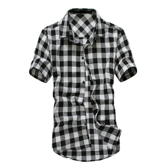 Clearance! Hontri Men's Short Sleeve Lattice Plaid Painting Large Size Casual Top Blouse Shirts Men's Dress Shirts Black Xl