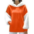 thumbnail image 3 of Women's Solid Color Long Sleeve Hoodie Top Sweatshirt with Round Neck and Hood Casual Daily Wear Loungewear Streetwear Outfits Fashion Essential Gift for Women | CSEONE,Orange L, 3 of 9