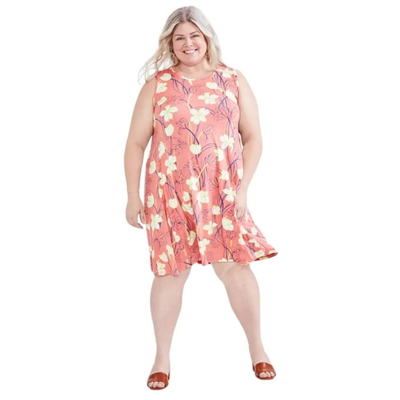 Style & Co Plus Size Printed Flip-Flop Dress - Tulip Coral - Size 3X