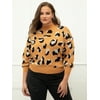 ELOQUII Elements Plus Size Oversized Cheetah Intarsia Mock Neck Sweater