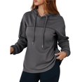 thumbnail image 3 of Sudadera con Capucha para Mujer, Informal, de Punto Gofre, de Larga, con Cordón Ajustable, Ligera, con Capucha Gris Oscuro L, 3 of 8