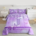 thumbnail image 2 of Manfei Purple Bow Butterfly 3-Piece Full Size Comforter Sets for Children Kids Teens,Letter Monogrammed Initial J Bedding Comforter Set,Bling Glitter Lightweight Bedding Sets,Splash Decor, 2 of 8
