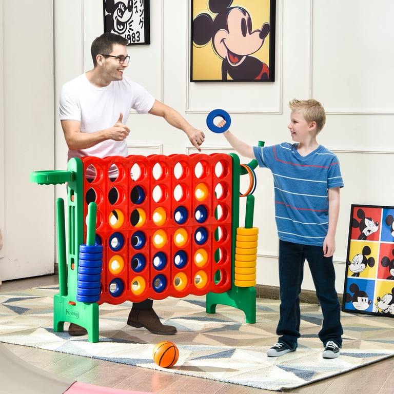 COSTWAY 4-in-1 Kinderglijbaan, Glijbaan Hobbelpaard Basketbalmand Kinderspeelplaats